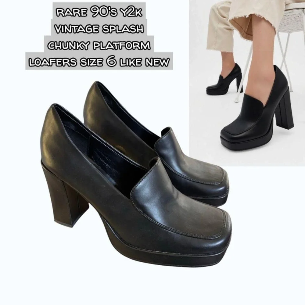 Vintage Y2K Splash‎ Chunky Black Platform Loafers sz. 6 like new🖤